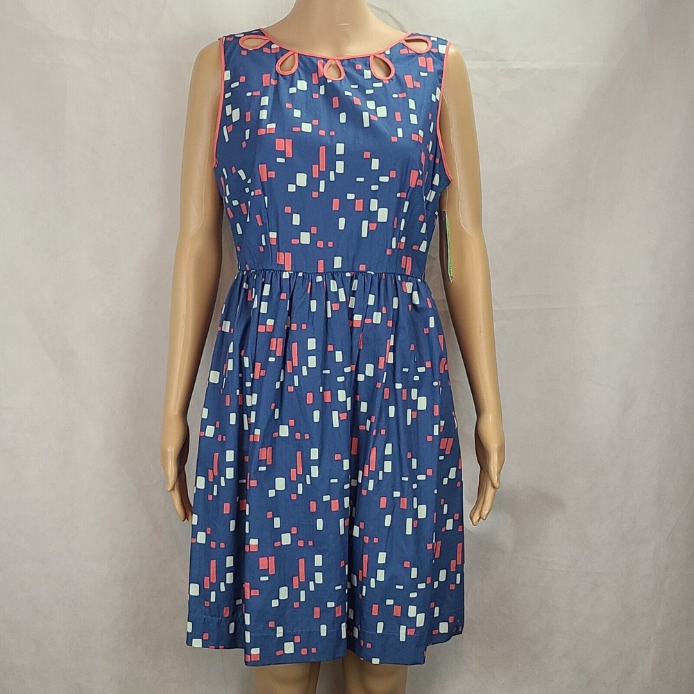 New P & K Peg and Kris Women's (8) Blue & Orange Sleeveless Fit & Flare Dress